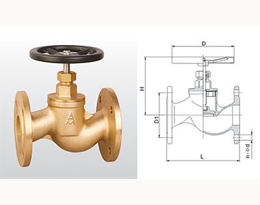 埃美柯黃銅法蘭截止閥結(jié)構(gòu)圖