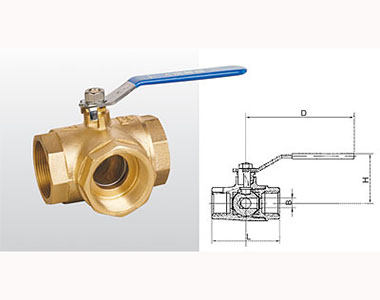 埃美柯黃銅三通球閥(T型)結(jié)構(gòu)圖